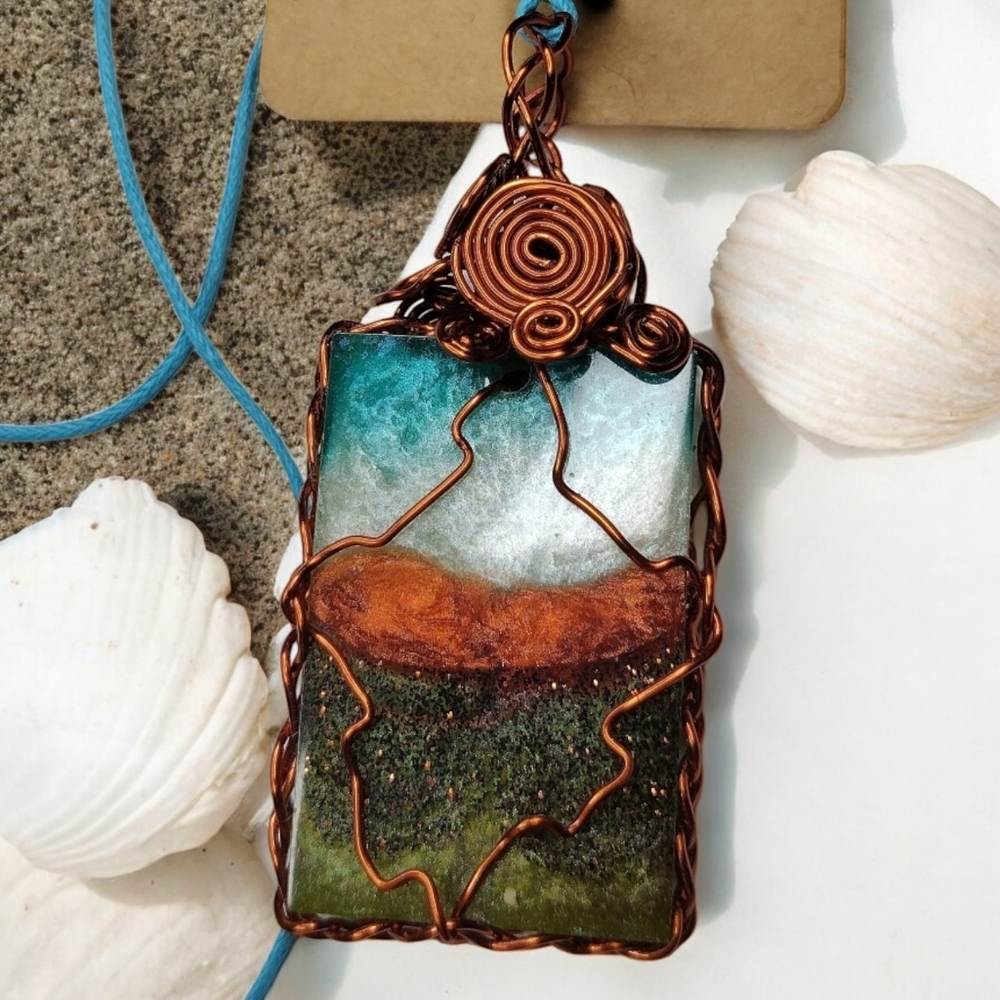 Desert oasis Copper wrapped handmade tiered stone OOAK reversible Necklace